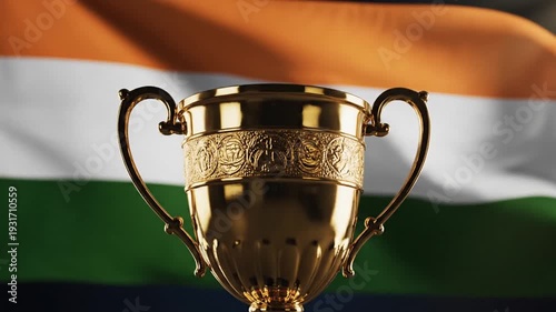 Trophy With Indian Flag Inspires Celebration Moment.