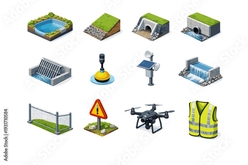 Basin sign spillway control icons crest icon level screen detention harvesting water