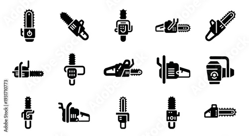 Variety of Illustrated Tools and Equipment Icons in Black and White