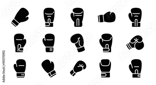 Collection of Various Boxing Gloves Icons Displayed in a Grid Pattern