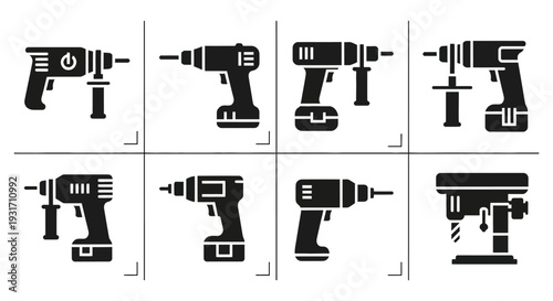 Drill machines displayed in a grid pattern