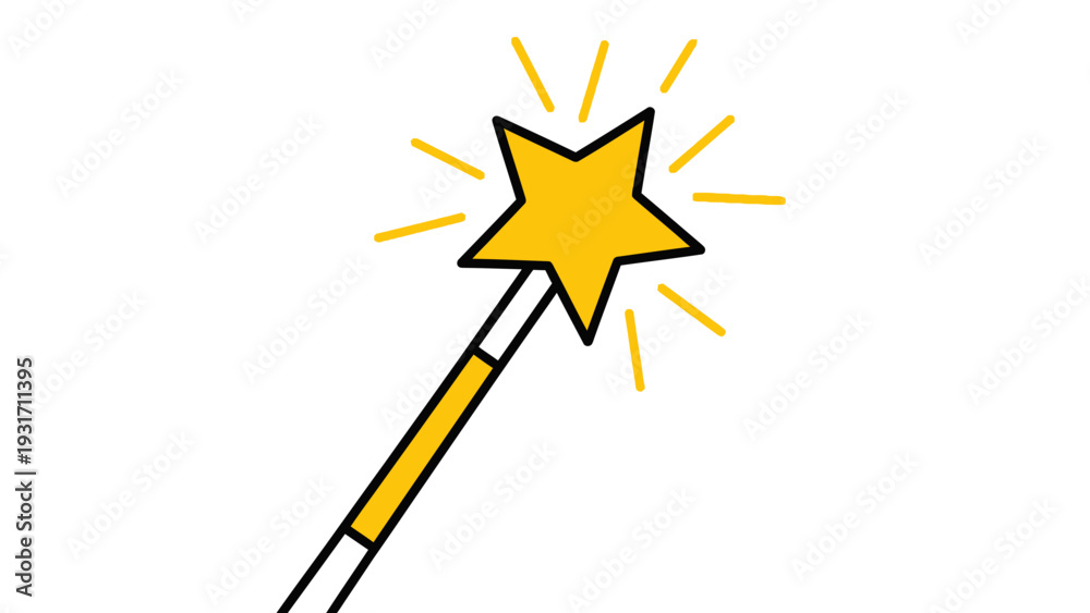 Fototapeta premium Magic Wand with Golden Star and Light Rays, Symbol of Fantasy and Wishes