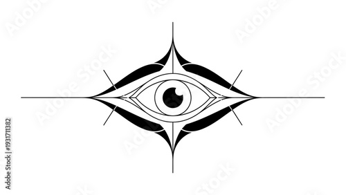 Mysterious All-Seeing Eye Symbol with Abstract Geometric Wings and Horizontal Line