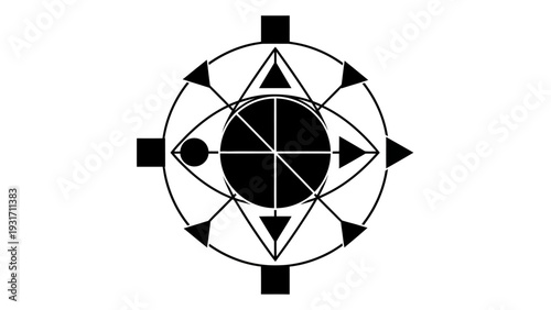 Mystical Eye Symbol with Geometric Shapes and Celestial Elements