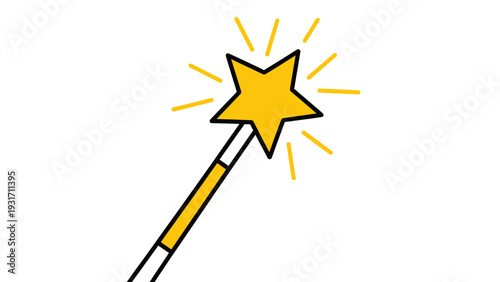 Magic Wand with Golden Star and Light Rays, Symbol of Fantasy and Wishes
