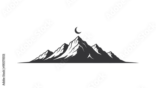 Majestic Mountain Peak with Crescent Moon Silhouette at Night