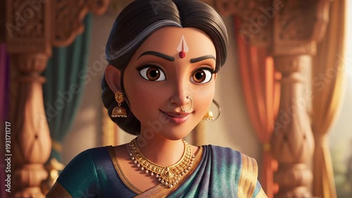 Beautiful Indian woman in traditional attire, smiling gracefully.