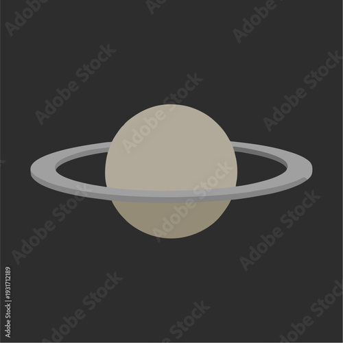Minimalist flat design illustration of the planet Saturn with its prominent ring system against a dark space background.