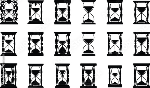 Hourglass Collection Silhouette Icon Set Sand Timer Typography Silhouette Icon Pack