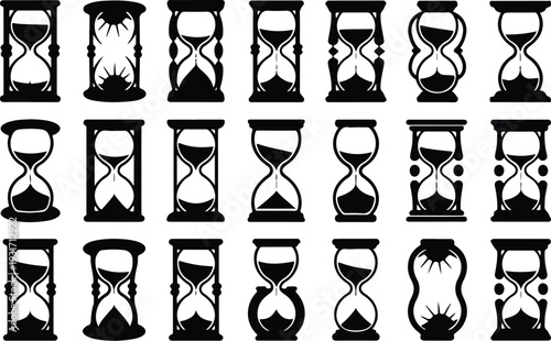 Hourglass Collection Silhouette Icon Set Sand Timer Typography Silhouette Icon Pack