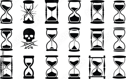 Hourglass Collection Silhouette Icon Set Sand Timer Typography Silhouette Icon Pack