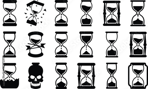 Hourglass Collection Silhouette Icon Set Sand Timer Typography Silhouette Icon Pack