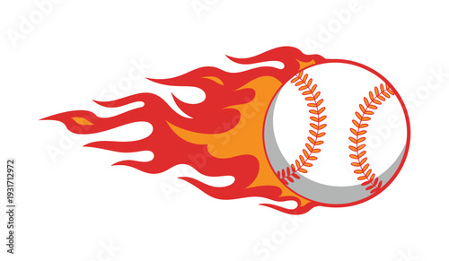 Baseball in Fire Vector Illustration with Intense Flames and Motion Trail