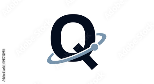 Stylized letter Q with orbiting ring and dot design element.