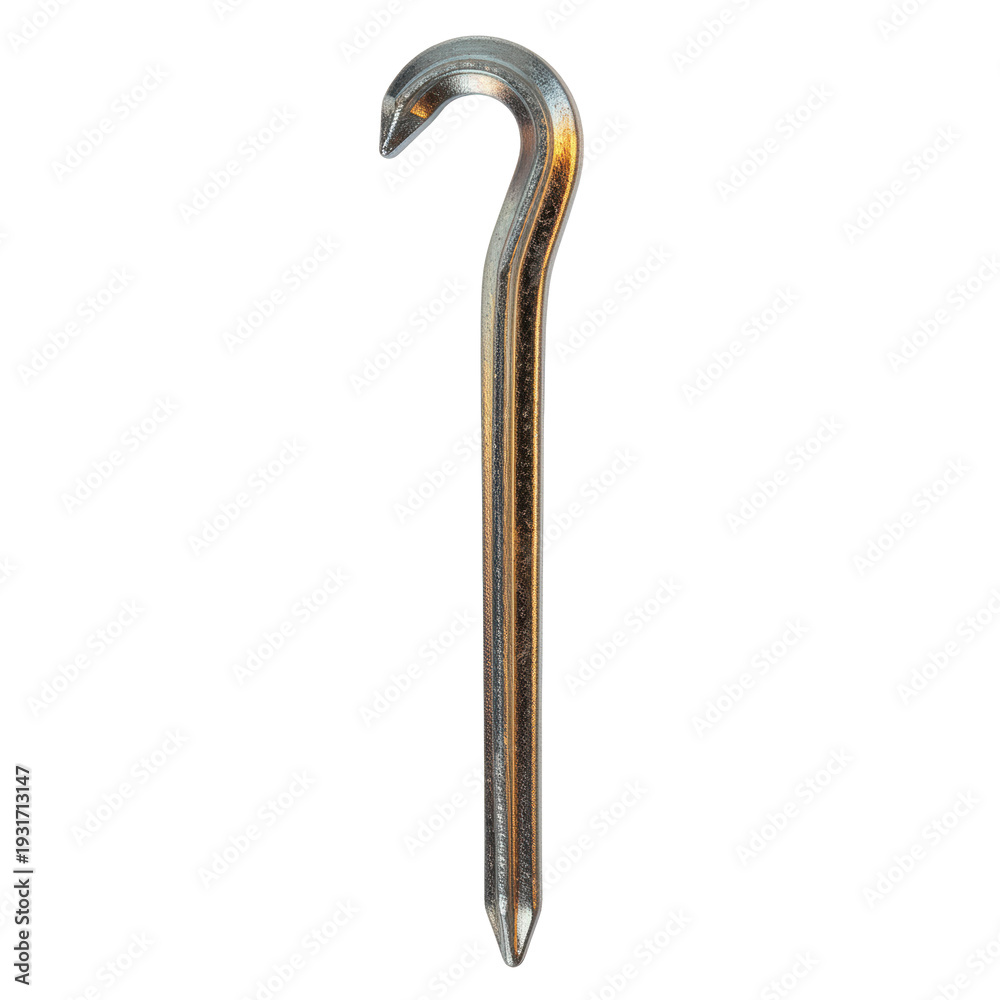 Fototapeta premium Metal tent stake with hook on black background