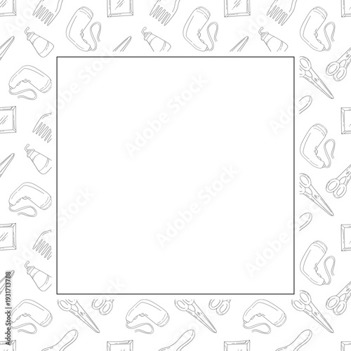 barbershop icon square frame in doodle style