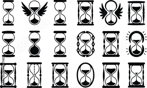 Hourglass Collection Silhouette Icon Set Sand Timer Typography Silhouette Icon Pack