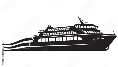 Electric Ferry With Solar Deck Panels And Wave Trail — Zero-Emission Passenger Vessel Icon For Sustainable Maritime Transport