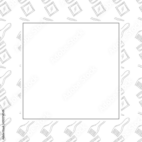 barbershop icon square frame in doodle style