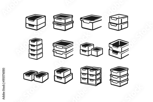 Neat icon interlocking vector icons element drawer stackable edges geometry bin stack