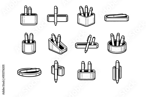 Holder outline magnetic desk refined material vector focus icon durable pen clean