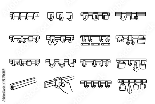 Pieces feature vector modular clean adaptable outline wall hook icon icons