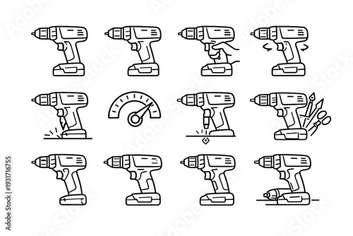 Cordless tidy icon vector control speed clean neat outline drill geometry icons