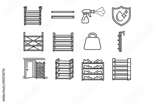 Modern geometric vector design rack hallway style evenly narrow icons neat shoe