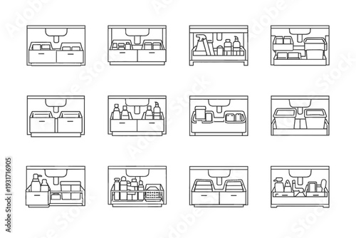 Neat organizer proportions modern vector design minimalist kitchen calm icon drawer icons