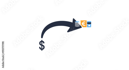 Conceptual illustration depicting financial transactions involving currency exchange and digital