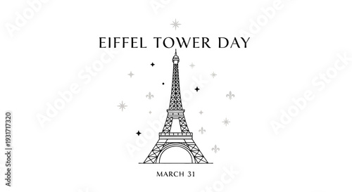 Black and White Eiffel Tower Illustration.