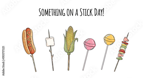 Assorted Food Items on Sticks Displayed.