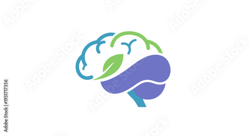 Creative Brain Logo with Leaf Element Representing Intelligence and Growth Potential