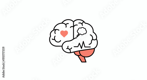 Conceptual representation of the brain showcasing heart and thought processes in a minimalist design