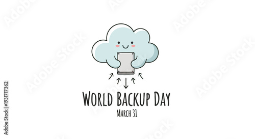 Cartoon Cloud Character Holding Hard Drive.