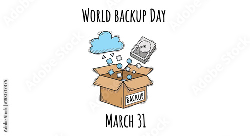 Cardboard Box with Data Backup Concept.