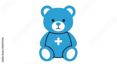 Cute cartoon bear with a cross symbol, representing health care for children or hospitals