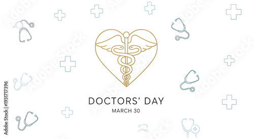 Doctors Day Caduceus Heart Medical Symbol.