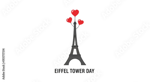Eiffel Tower with Hearts Illustration Design.