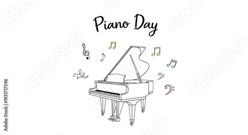 Grand Piano Illustration with Musical Notes.