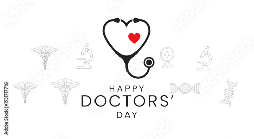 Stethoscope with Heart Doctors Day Greeting.