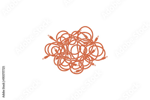 Tangled Ethernet Cables: A chaotic cluster of orange ethernet cables, forming a complex network of connections and digital communication.