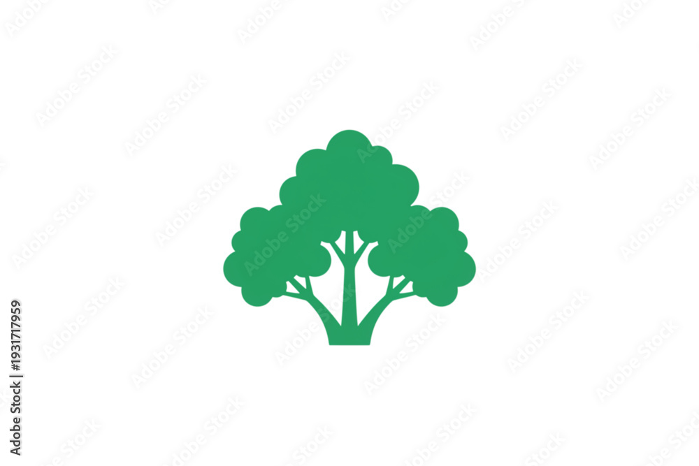 Obraz premium Green Tree Icon: Simple illustration of a green tree icon set against a clean background, embodying concepts of growth, nature, and environmental awareness.