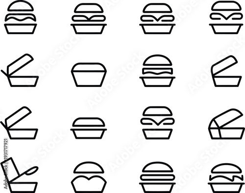 Black line icons of hamburgers in different rotations and orientations