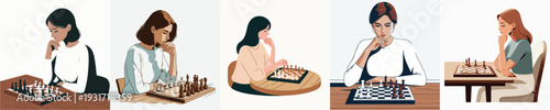 Vector Illustration of a Woman Playing Chess