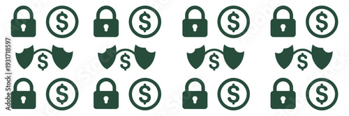 Dollar Sign with Lock and Shield Icons Representing Financial Security, Safe Money