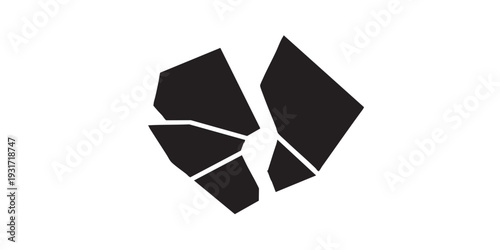 Minimal flat vector icon of abstract fragment shape, solid black monochrome silhouette, clean simple design, isolated on white background.
