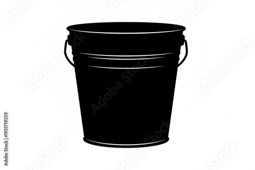 Black Bucket Silhouette: A minimalist monochrome depiction of a classic bucket, its stark form and shape lending a sense of utilitarian simplicity and function. 