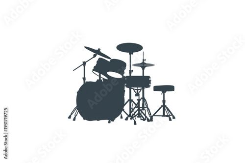 Percussion Symphony: An isolated, silhouette representation of a professional drum set, capturing the essence of rhythm and musical performance.