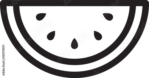 A simple illustration of a watermelon slice with seeds, depicted from a straightforward front view